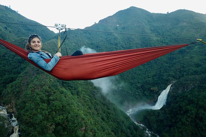 Aerial Hammocks, Zip and Waterfall Trek on Medellin Private Tour - Los Saltos Ecoparque: first zip line over the canyon