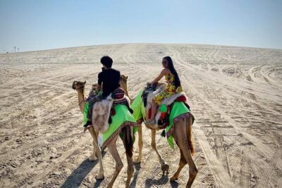 Camel trekking on the Dunes with Sunset - Sealine Beach: falcon photo, Bedouin tea, and that first wow moment