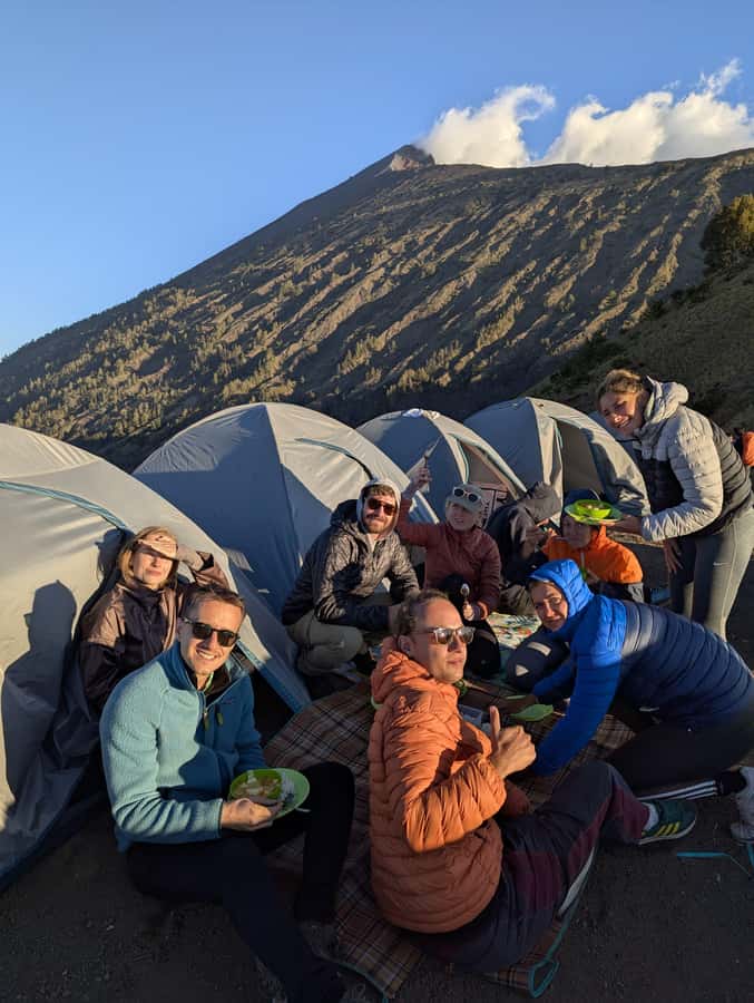 Sembalun/Senaru: Mt. Rinjani Summit 2-Day Trekking Tour - Day 1 sunset over Segara Anak and a campsite with big skies